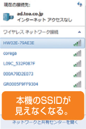 SSIDが見えなくなっている状態